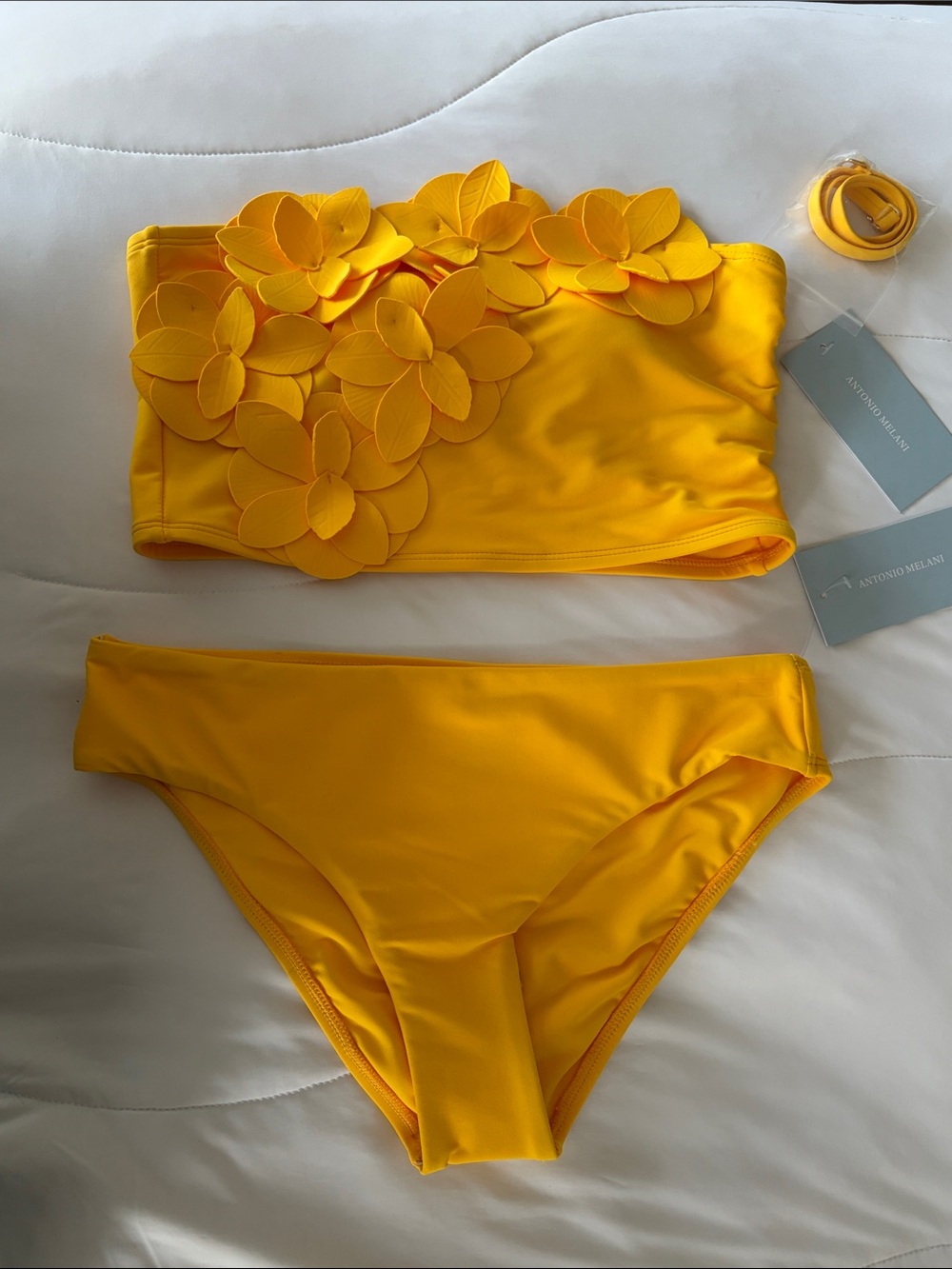 ANTONIO MELANI Kids Yellow Floral Appliqué Bandeau Bikini